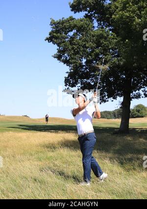 Min Woo Lee of Australia during day two of the English Championship at Hanbury Manor Marriott Hotel and Country Club, Hertfordshire. Friday August 7, 2020. See PA story GOLF Ware. Photo credit should read: Adam Davy/PA Wire. RESTRICTIONS: Editorial Use, No Commercial Use. Stock Photo
