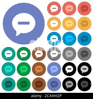 Delete comment multi colored flat icons on round backgrounds. Included white, light and dark icon variations for hover and active status effects, and Stock Vector