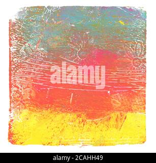 Abstract color acrylic and watercolor painting. Monotyping template. Canvas vintage grunge texture background. Square shape Isolated on white. Stock Photo