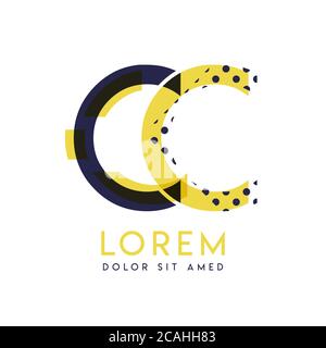 CC simple logo design with yellow and purple color that can be used for creative business and advertising. CC logo is filled with bubbles and dots, ca Stock Vector