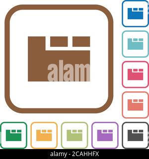 Horizontal tabbed layout active simple icons in color rounded square frames on white background Stock Vector
