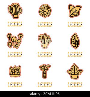 cactus plant logo, ornamental plants, leaves in packs, which are made with thick lines, with various colors, and doodle styles, which can be applied i Stock Vector