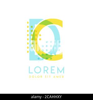 DC natural logo design with yellow and ocean blue color that can be used for creative business and advertising. CD logo is filled with bubbles and dot Stock Vector