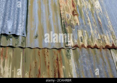 Rusty painted corrugated iron sheets Stock Photo