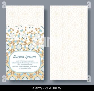 Arabic double card for invitation, celebration, save the date, wedding performed in arabic geometric tile. Colofrul card vector template Stock Vector