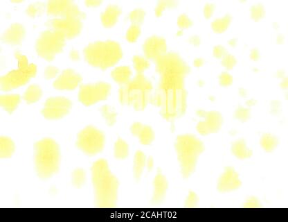 Handmade painting. Yellow watercolor spotted splash abstract on paper background texture. Backdrop, flat lay, overlay, artwork concepts. Copy space. Stock Photo