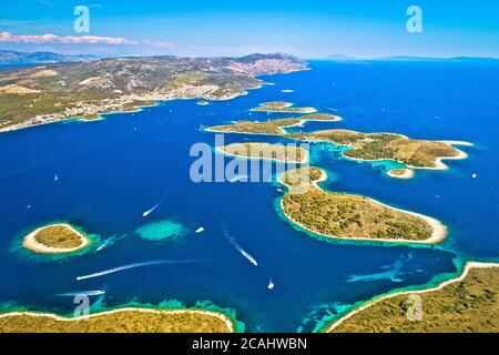 Pakleni otoci yachting destination arcipelago aerial view, Hvar island, Dalmatia region of Croatia Stock Photo