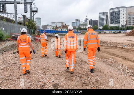 Workers on the site of the new HS2 railway station at Curzon Street in Birmingham, West Midlands, England, UK Stock Photo