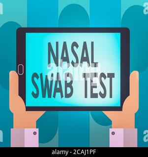 Handwriting text writing Nasal Swab Test. Conceptual photo diagnosing an upper respiratory tract infection through nasal secretion Hu analysis Hand Ho Stock Photo