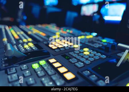 Inside an outside broadcasting truck: Video Switcher Stock Photo