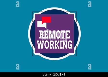 Text sign showing Remote Working. Business photo showcasing style that allows professionals to work outside of an office Two Empty Speech Bubble Overl Stock Photo