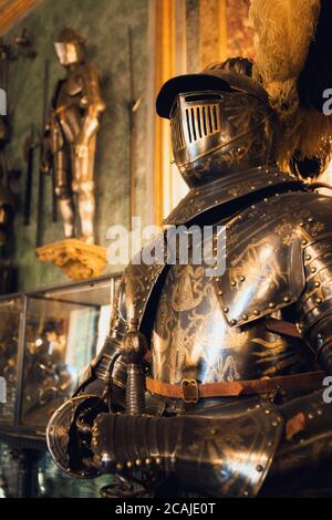TURIN, ITALY - MARCH 7, 2019: A detail of the Royal Armoury of Turin (Italy), national museum of ancient arms and armour, on march 7, 2019 Stock Photo