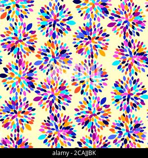 Abstract geo background with colorful fireworks, random colored. Seamless vector pattern, perfect for fabric textile design, wallpapers, seamless web Stock Vector
