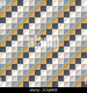 Abstract geometric pattern, diagonal diamond shapes. Geo background wallpaper. Nice retro colors - mustard yellow, turquoise teal, navy blue. Seamless Stock Vector