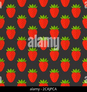 Strawberries pattern on black background. Vector illustration. Stock Vector
