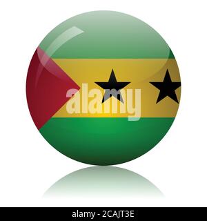 Sao Tome and Principe flag glass ball on light mirror surface vector illustration Stock Vector