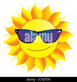 Smiley Emoticon wearing sunglasses. Cute smiling emoticon wearing dark sunglasses, emoji. The concept of a summer holiday by the sea, holiday. Stock Vector