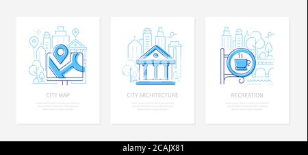 Tourist information - line design style banners set Stock Vector