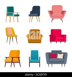 Set of different armchairs for living room Stock Vector