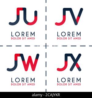 JU logo for businesses and companies. JV template logo for poster. JW logo illustration can be for websites and apps. Letter JX logo for social media Stock Vector
