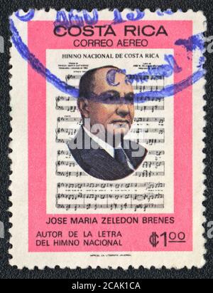 Postage stamp.  Portrait of Jose Maria Zeledon Brenes - Costa Rican politician, poet, journalist and writer,  Costa Rica 1981 Stock Photo