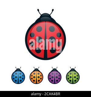 Colorful ladybugs with wings closed on white background. Round bugs vector icon set. Stock Vector
