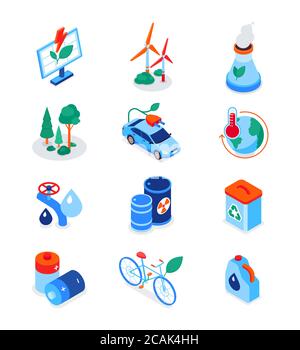 Eco lifestyle - modern colorful isometric icons set Stock Vector