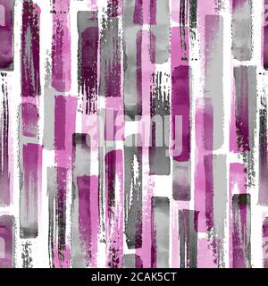 Abstract grunge cross geometric shapes contemporary art multicolor seamless pattern background. Watercolor hand drawn colorful brush strokes texture. Stock Photo