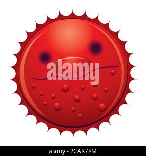 Cool corona virus mascot character with Smirking face. Coronavirus in the form of a evil, wicked smiley face, icon design style with Smirking face. Stock Vector
