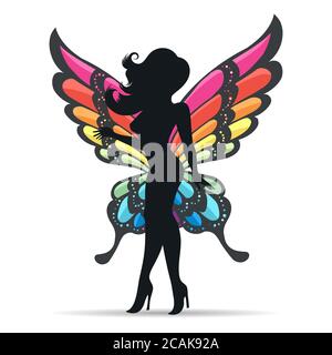 Silhouette of a girl with colorful butterfly wings. vector illustration Stock Vector