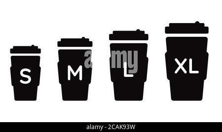 Coffee Cup Size S M L Xl. Different Size - Small, Medium, Large And Extra  Large. Vector Outline Coffeecup Icons Set Stock Vector Image & Art - Alamy