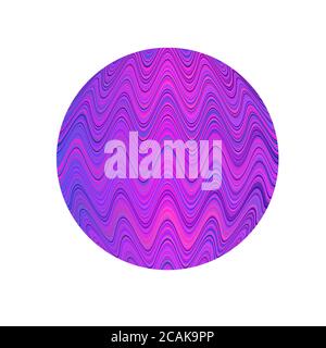 Circle geometric shape with  light blue, pink wavy horizontal strips. Round vector template with geometric bent ribbons. Textured wave backgrounds for Stock Vector