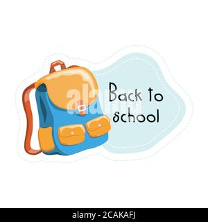 Back to School cartoon backpack sticker, vector illustration Stock Vector
