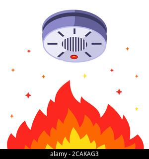 smoke detector against indoor fire. building smoke alarm. flat vector illustration Stock Vector