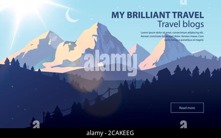 Vector beautiful landscape banner. Horizontal banner for web design development Stock Vector