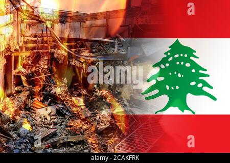 Pray for Beirut Lebanon blast tragedy after the tragic explosion on National flag of Lebanon Stock Photo