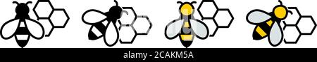 Simple bee and honeycomb icon. Black and white / coloured version Stock Vector