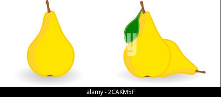 Simple Yellow pear icon, version with single and two fruits. Stock Vector