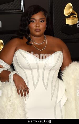 LOS ANGELES - JAN 26:  Lizzo at the 62nd Grammy Awards at the Staples Center on January 26, 2020 in Los Angeles, CA Stock Photo