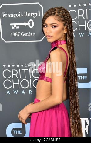 LOS ANGELES - JAN 12:  Zendaya at the Critics Choice Awards 2020 at the Barker Hanger on January 12, 2020 in Santa Monica, CA Stock Photo