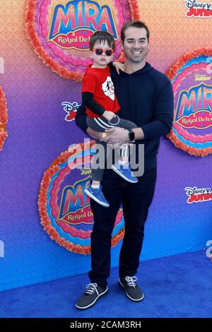 LOS ANGELES - MAR 7:  Jeff Meacham, son Hudson at the Premiere Of Disney Junior's 'Mira, Royal Detective' at the Disney Studios on March 7, 2020 in Burbank, CA Stock Photo