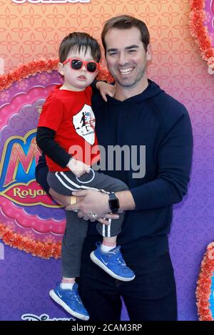 LOS ANGELES - MAR 7:  Jeff Meacham, son Hudson at the Premiere Of Disney Junior's 'Mira, Royal Detective' at the Disney Studios on March 7, 2020 in Burbank, CA Stock Photo