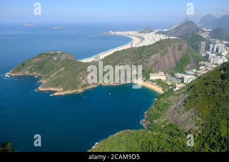 Brazil Rio de Janeiro - View from Sugarloaf Mountain to Red Beach and Copacabana Beach Stock Photo