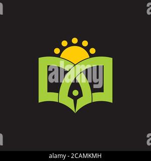 book pen sun education geometric logo vector Stock Vector