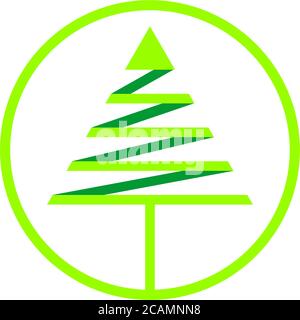 green pine tree triangle ribbon circle symbol logo vector Stock Vector