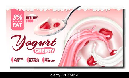 Yogurt Cherry Fruit Promotional Poster Vector Stock Vector