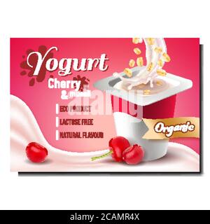 Yogurt With Cherry And Muesli Promo Poster Vector Stock Vector