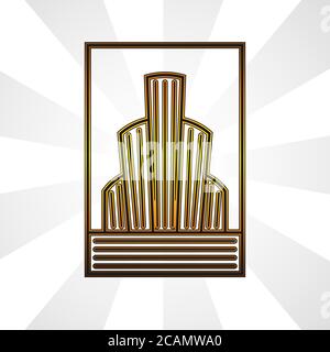 logo abstract buildings outline city in gold on a white isolated background. Stock Vector