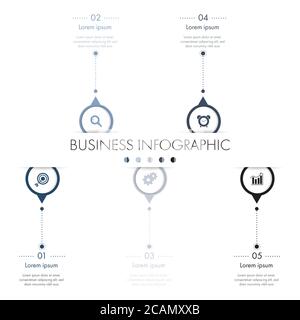 5 steps business infographic template with icon for presentation, workflow, process. Stock Vector