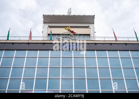 Prague, Czech Republic - July 11 2020: Bila Labut Department Store Exterior in the International Style of functionalism. An Important Example o 1930s Stock Photo
